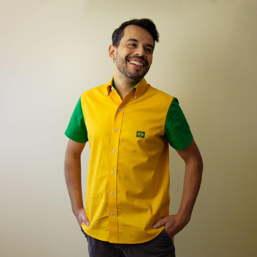 Verde Ouro – Yellow and Green Made to Order Men's Short Sleeve Shirt | Limited Edition | Handmade in Canada