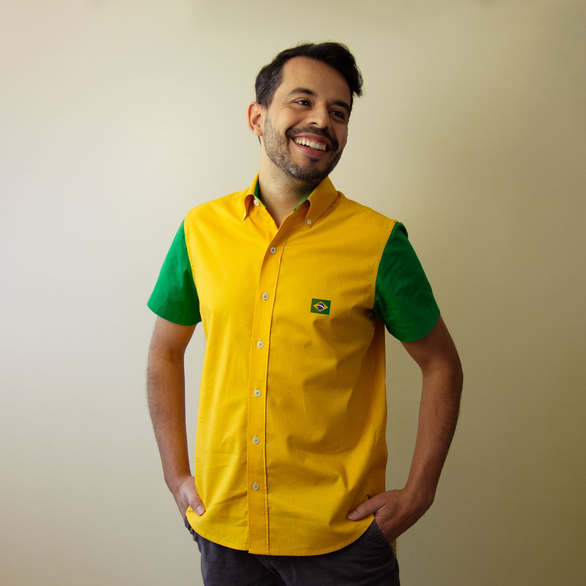 Verde Ouro – Yellow and Green Made to Order Men's Short Sleeve Shirt | Limited Edition | Handmade in Canada