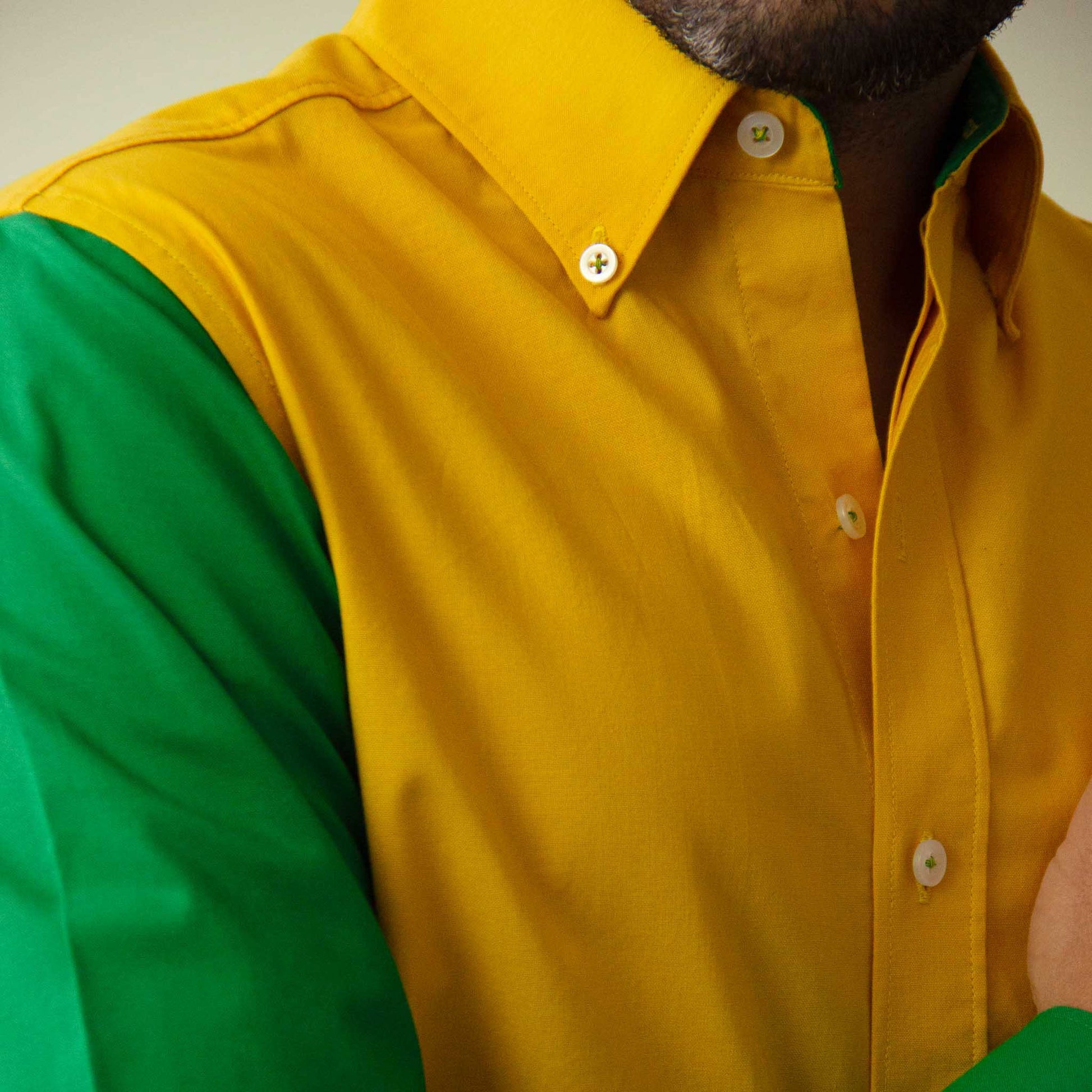 Verde Ouro – Yellow and Green Made to Order Men's Long Sleeve Shirt | Limited Edition | Handmade in Canada