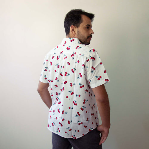 Cereja Tropical – Limited Edition Men’s Cherry Print Cotton Shirt (Size M Only)