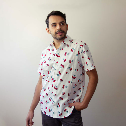 Cereja Tropical – Limited Edition Men’s Cherry Print Cotton Shirt (Size M Only)