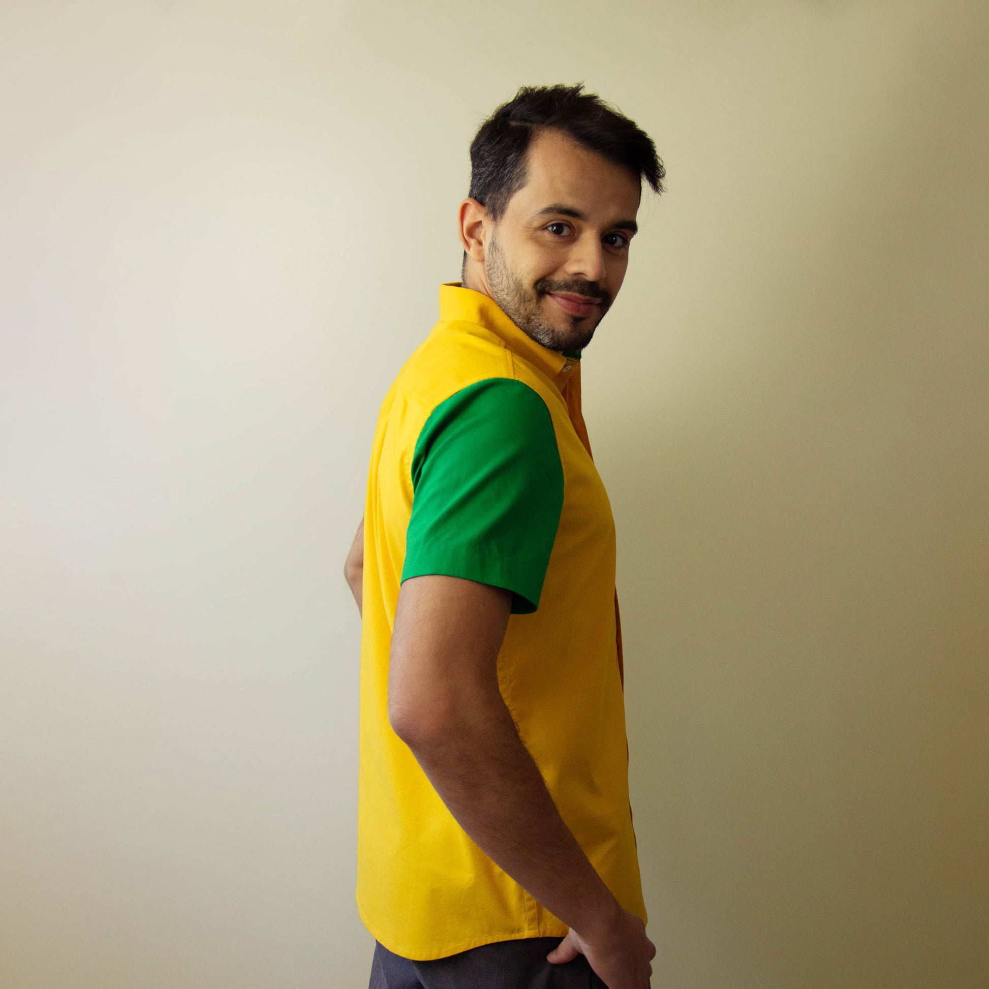 Verde Ouro – Yellow and Green Made to Order Men's Short Sleeve Shirt | Limited Edition | Handmade in Canada