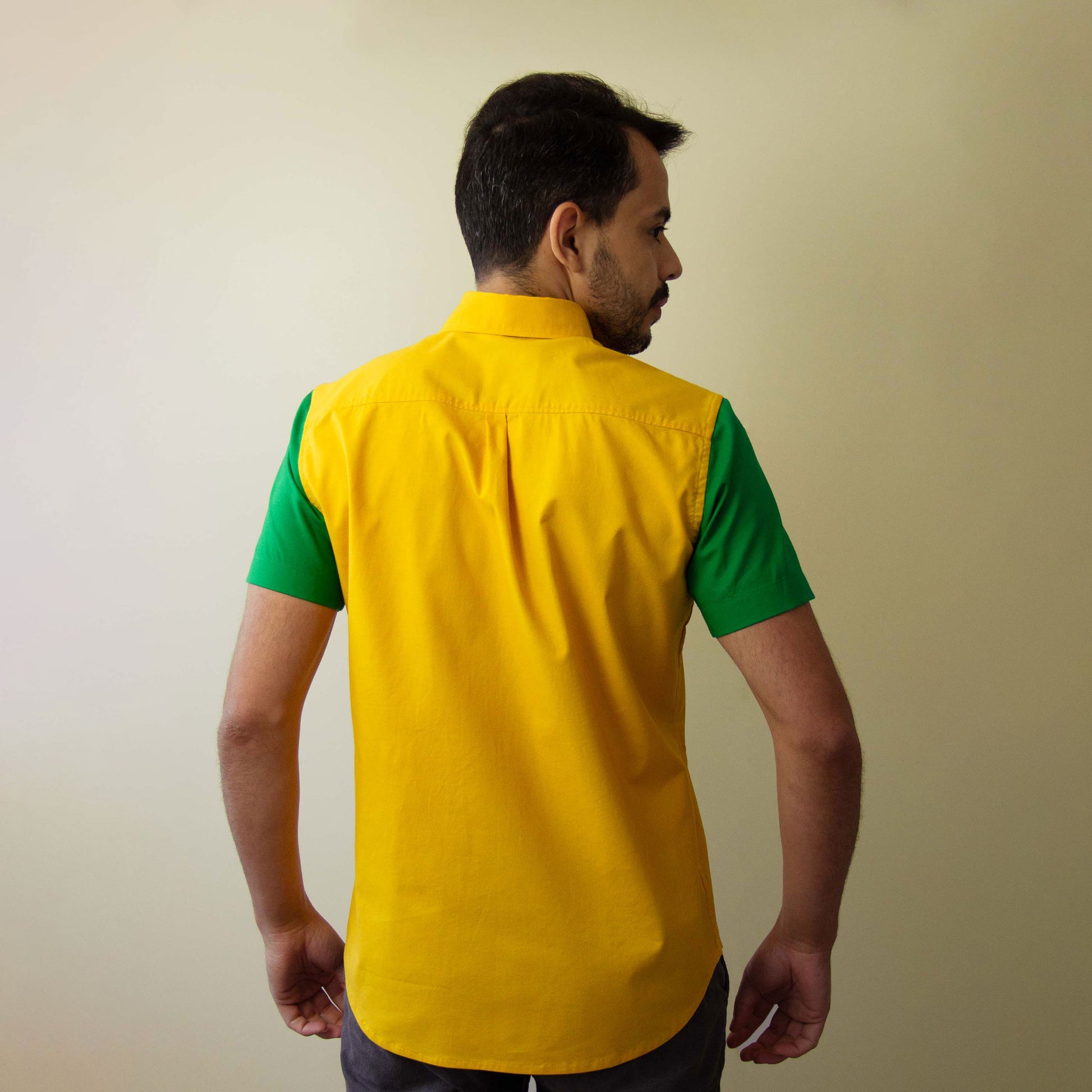 Verde Ouro – Yellow and Green Made to Order Men's Short Sleeve Shirt | Limited Edition | Handmade in Canada