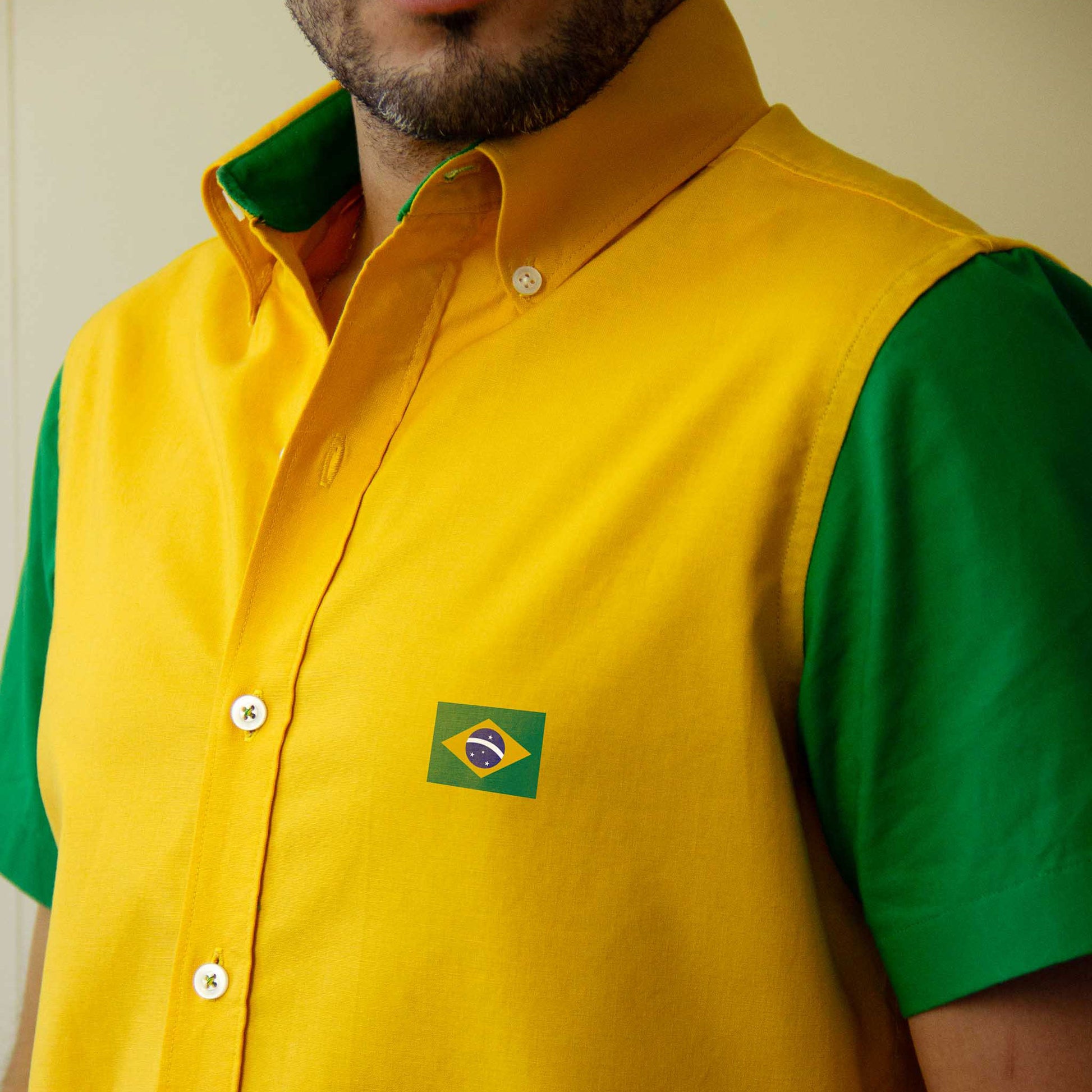 Verde Ouro – Yellow and Green Made to Order Men's Short Sleeve Shirt | Limited Edition | Handmade in Canada