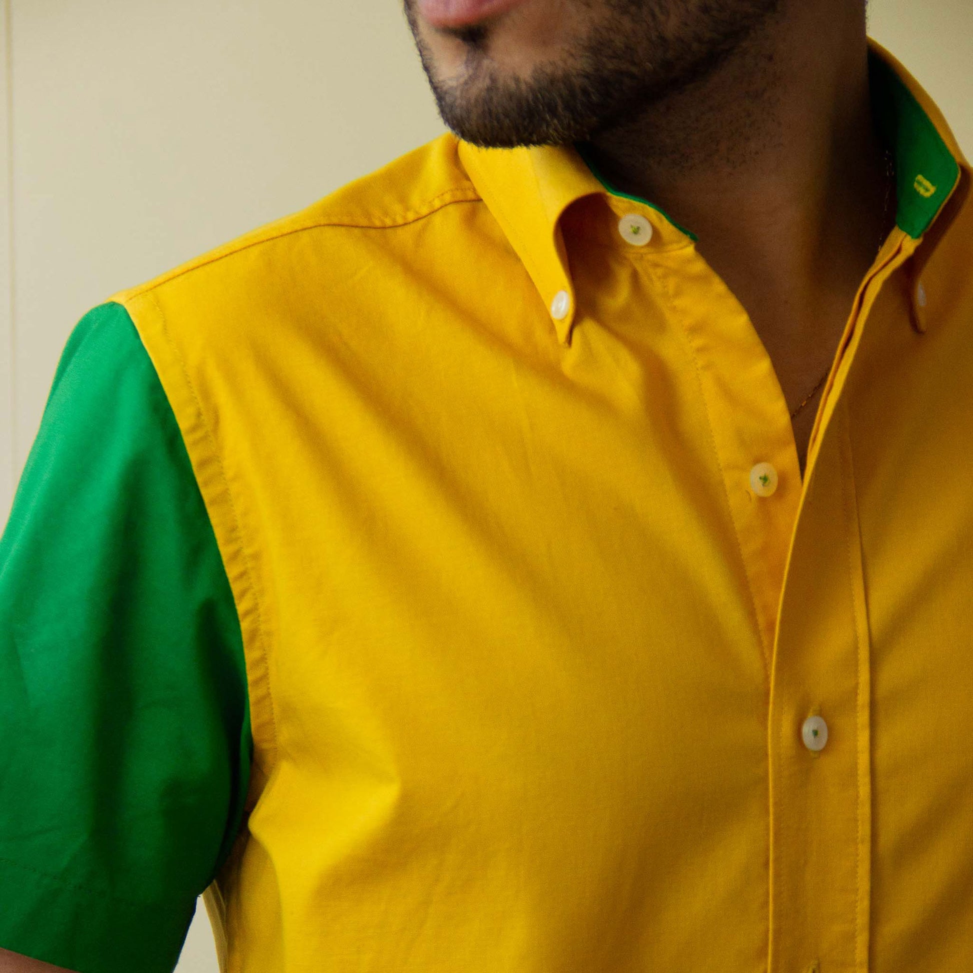 Verde Ouro – Yellow and Green Made to Order Men's Short Sleeve Shirt | Limited Edition | Handmade in Canada