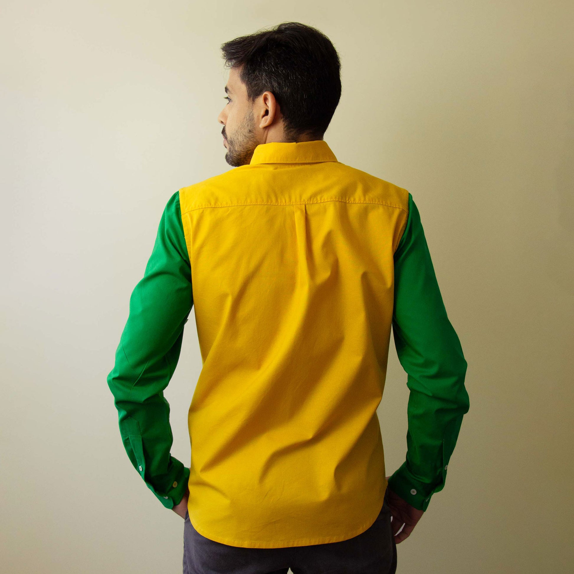 Verde Ouro – Yellow and Green Made to Order Men's Long Sleeve Shirt | Limited Edition | Handmade in Canada