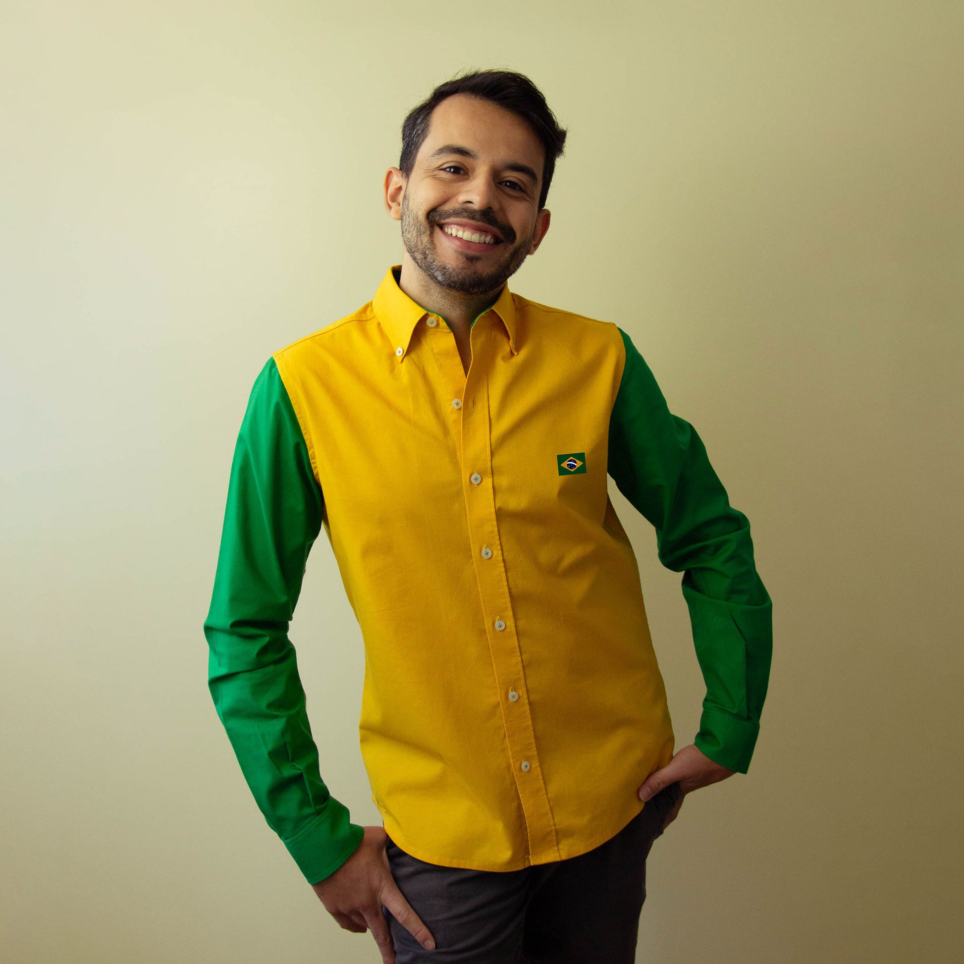 Verde Ouro – Yellow and Green Made to Order Men's Long Sleeve Shirt | Limited Edition | Handmade in Canada