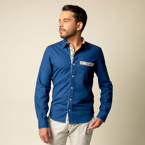 Primavera Real – Royal Blue Floral Long-Sleeve Men’s Shirt | Made to Order | Handmade in Canada